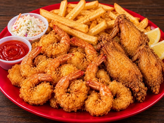 6 Pc Jumbo Shrimp & 3 Wings or Oysters.
