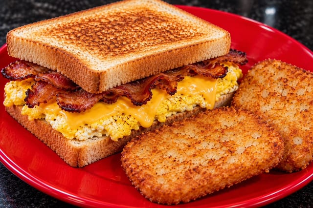 Bacon, Egg & Cheese on White Toast.