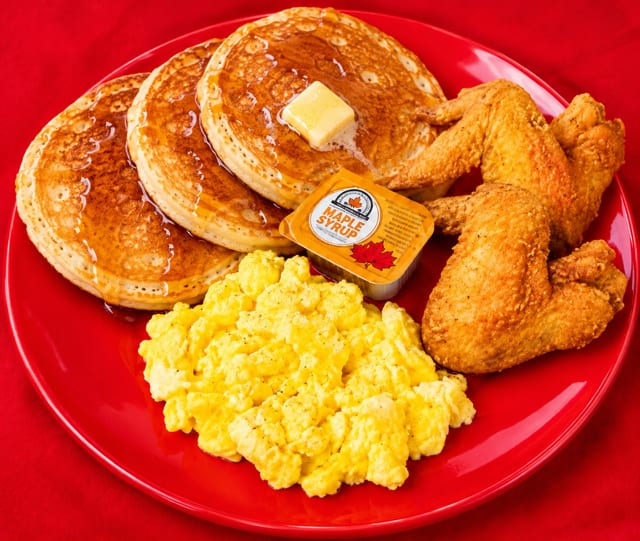 Pancake, 2 Wings, Eggs.