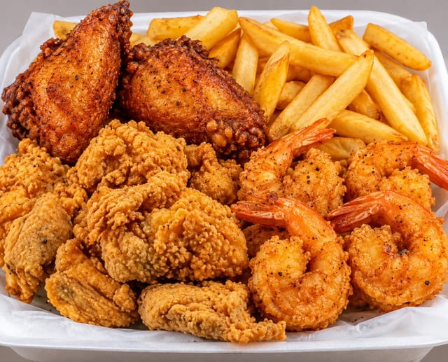 Catfish Nuggets with 2 Wings or 5 Shrimp.