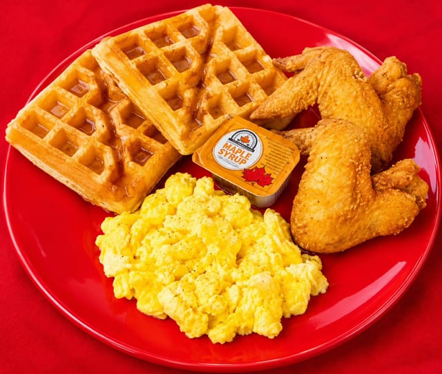 Waffle, 2 Wings, Eggs.