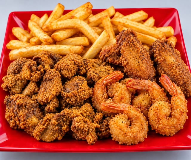 Livers with 2 Wings & 5 Shrimp.