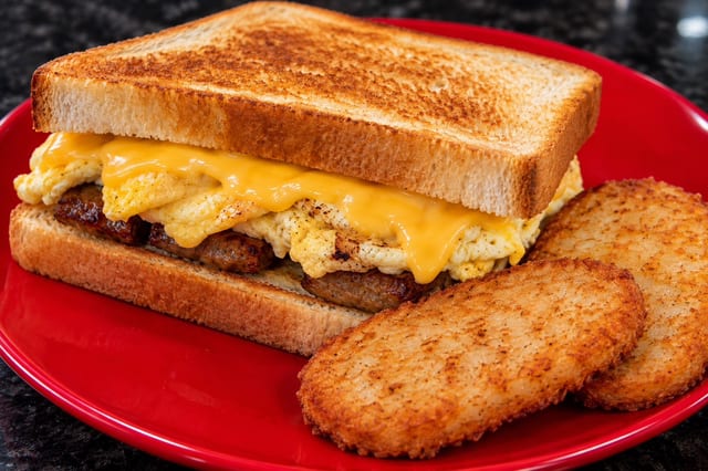 Sausage, Egg & Cheese on White Toast.