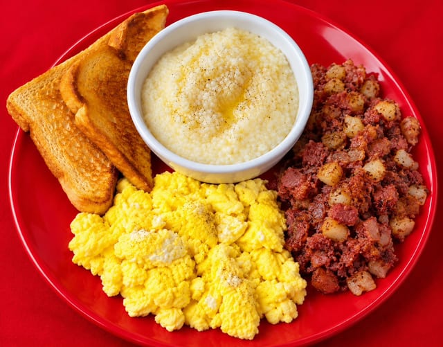 Corned Beef, Eggs, Grits.