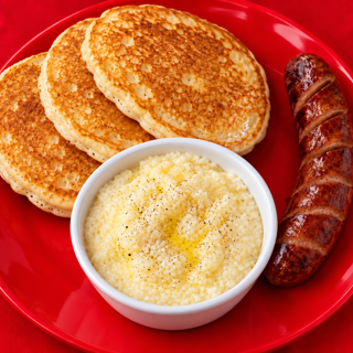 Pancake, Sausage Link, Grits