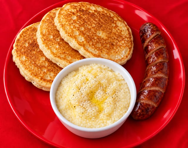 Pancake, Sausage Link, Grits.