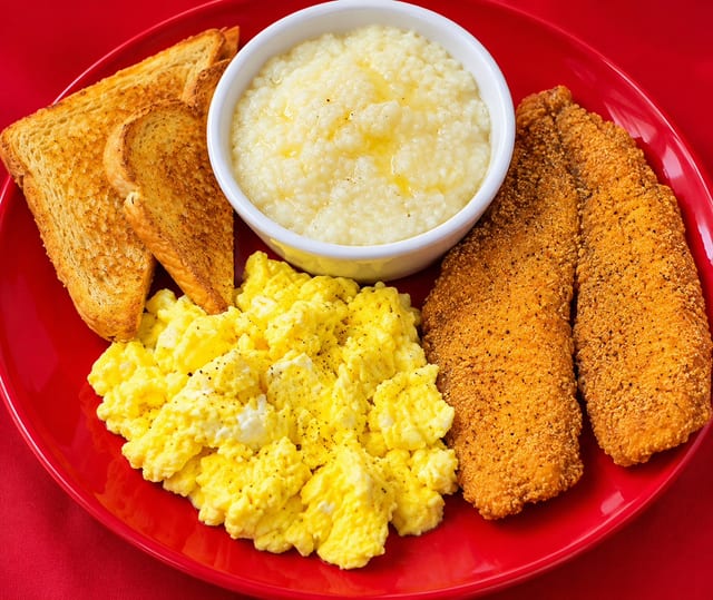 Fish, Eggs, Grits.