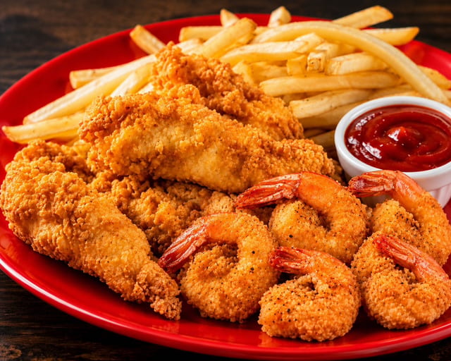 3 Pc Chicken Tender & 3 Pc Wings or 10 Shrimp.