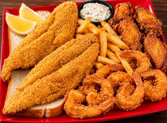 2 Pc Fish & 10 Pc Shrimp & 3 Pc Wings.