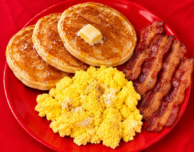 Pancake, Bacon, Eggs.