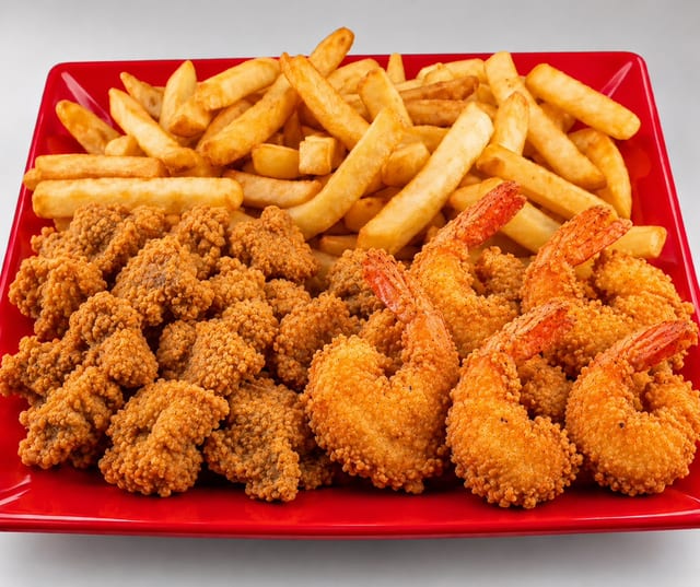 Gizzards with 2 Wings & 5 Shrimp.