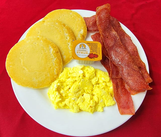 Pancake, Bacon, Eggs.