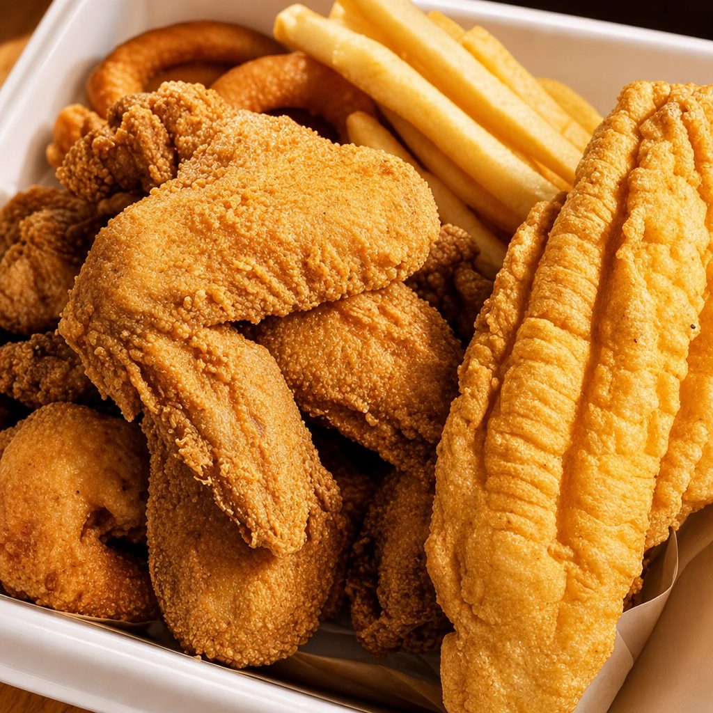 1 Pc Fish with 2 Wings or 5 Shrimp.