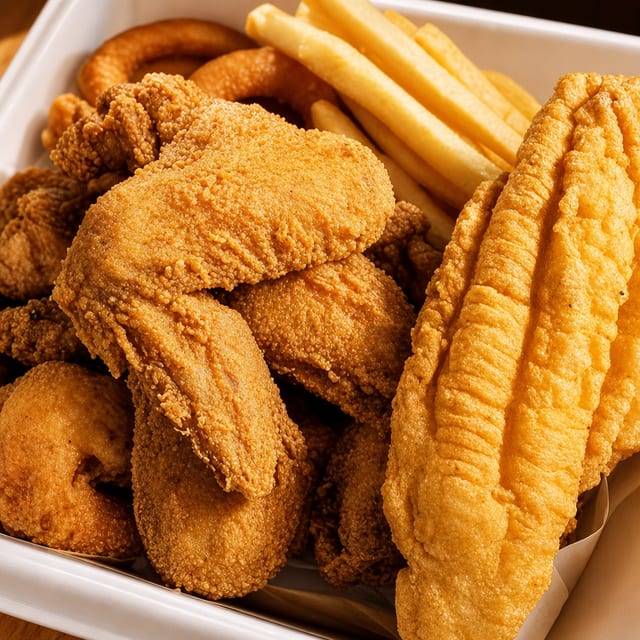 1 Pc Fish with 2 Wings or 5 Shrimp.