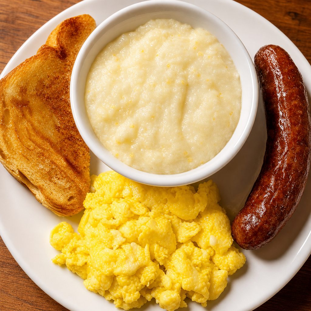Sausage Link, Eggs, Grits.