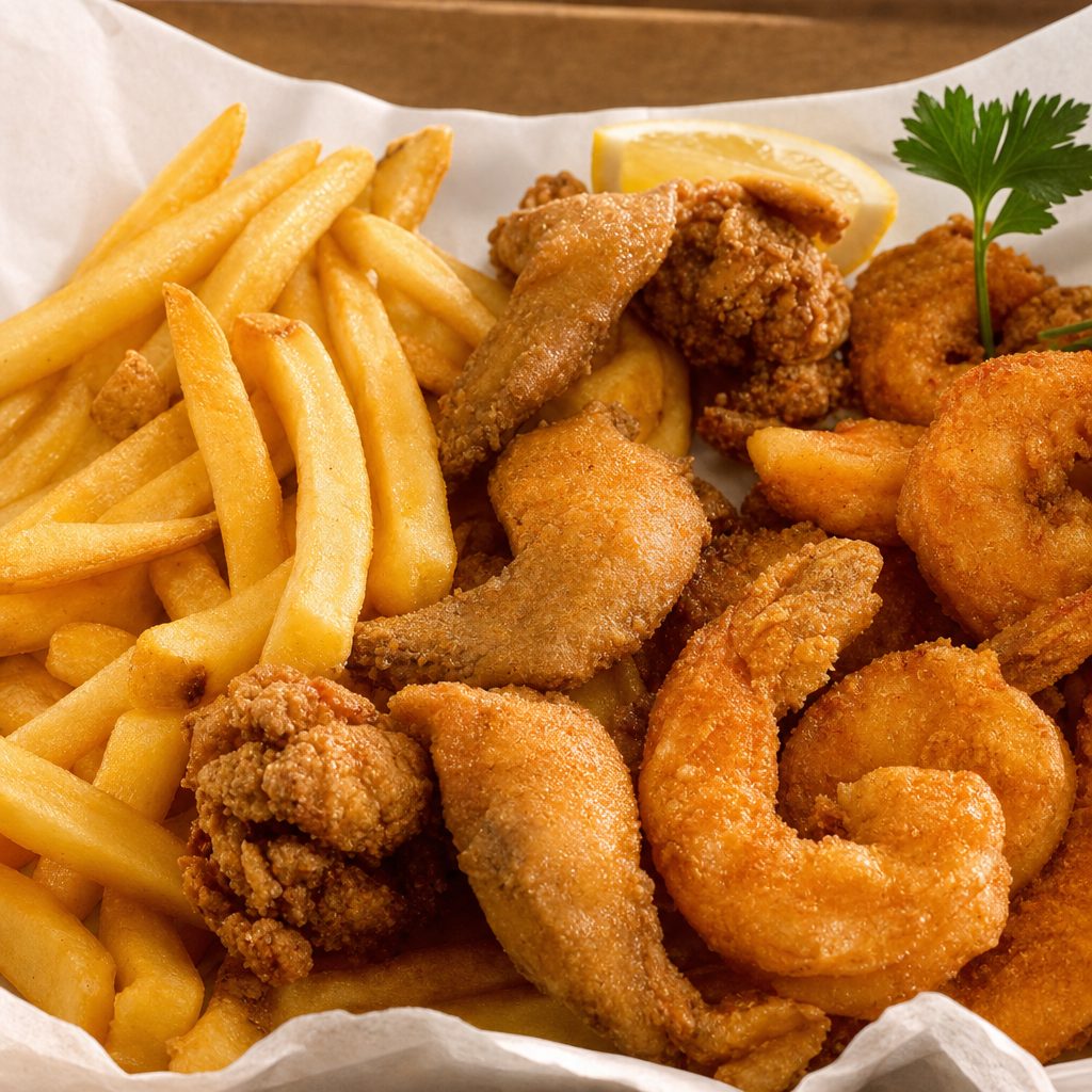Livers with 2 Wings & 5 Shrimp.