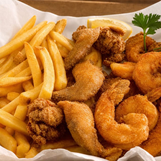 Livers with 2 Wings & 5 Shrimp.
