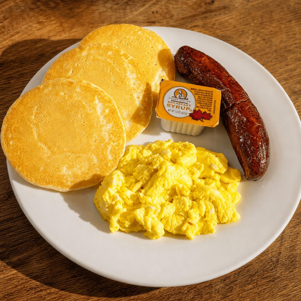 Pancake, Sausage Link, Grits.