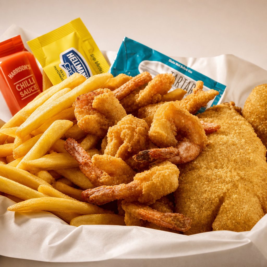 6 Pc Jumbo Shrimp & 2 Pc Fish.