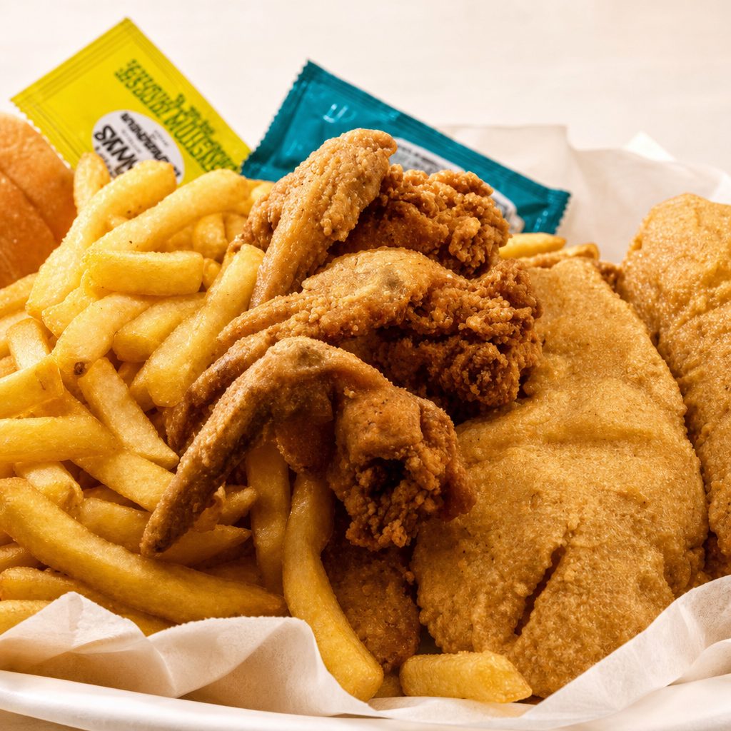 2 Pc Fish & 10 Pc Shrimp & 3 Pc Wings.