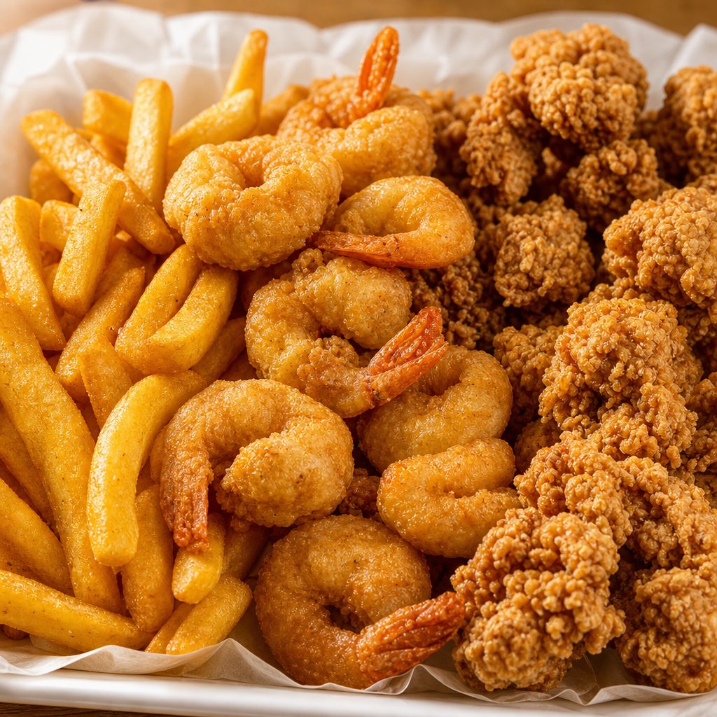 Catfish Nuggets & 10 Pcs Shrimp or 3 Pc Wings.