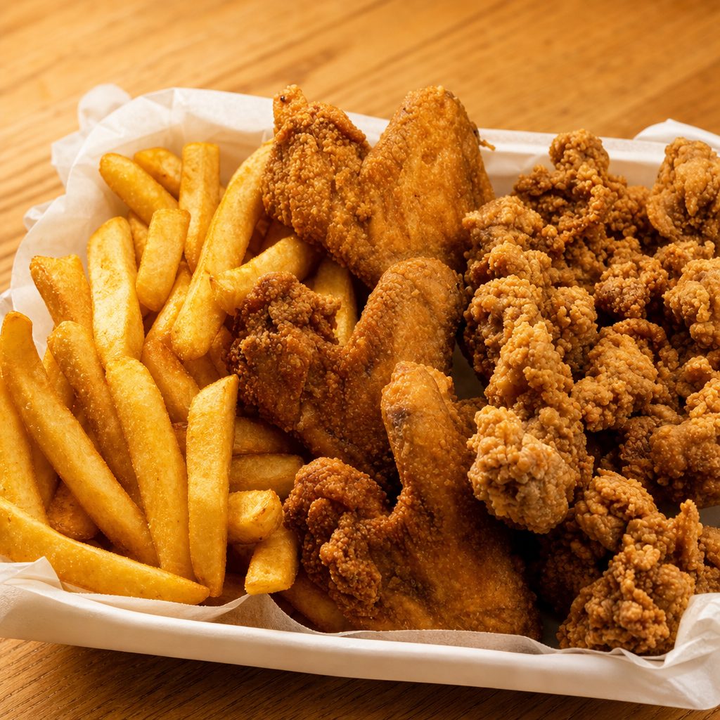 Gizzard or Liver & 10 Shrimp or 3 Wings or Oysters.