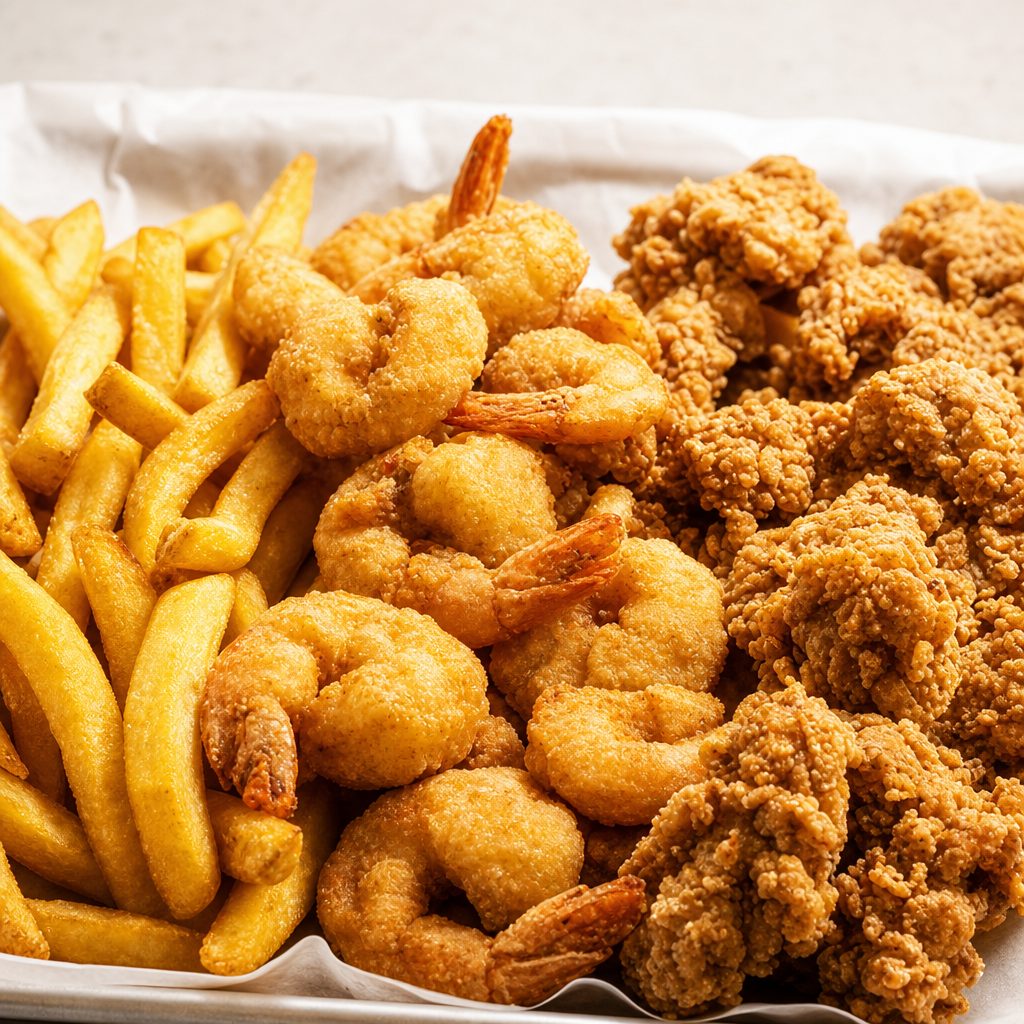 Gizzards with 2 Wings & 5 Shrimp.