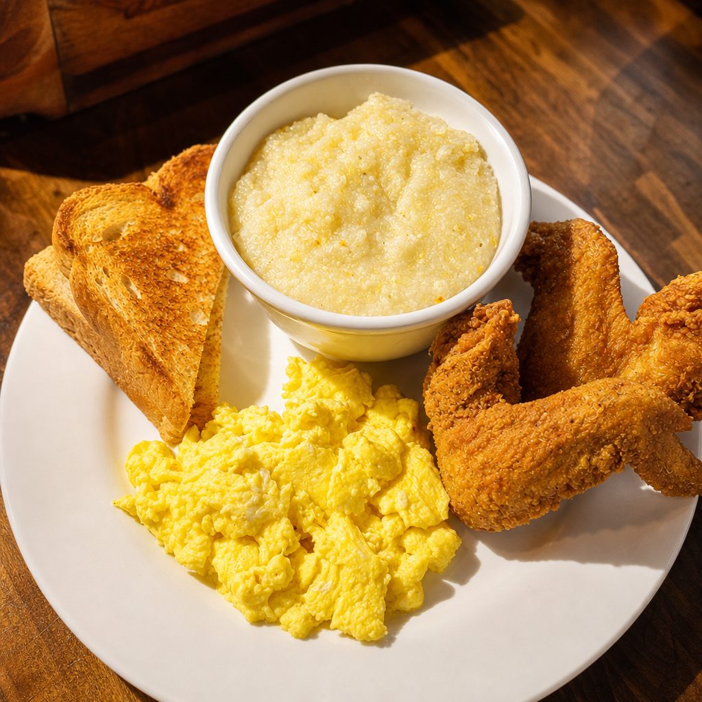 Wings, Eggs, Grits.
