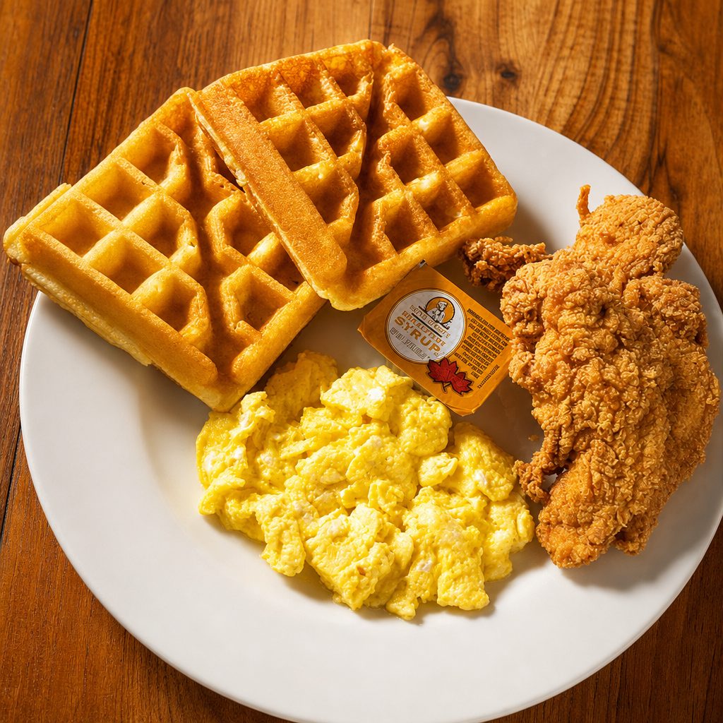 Waffle, Tenders, Eggs.